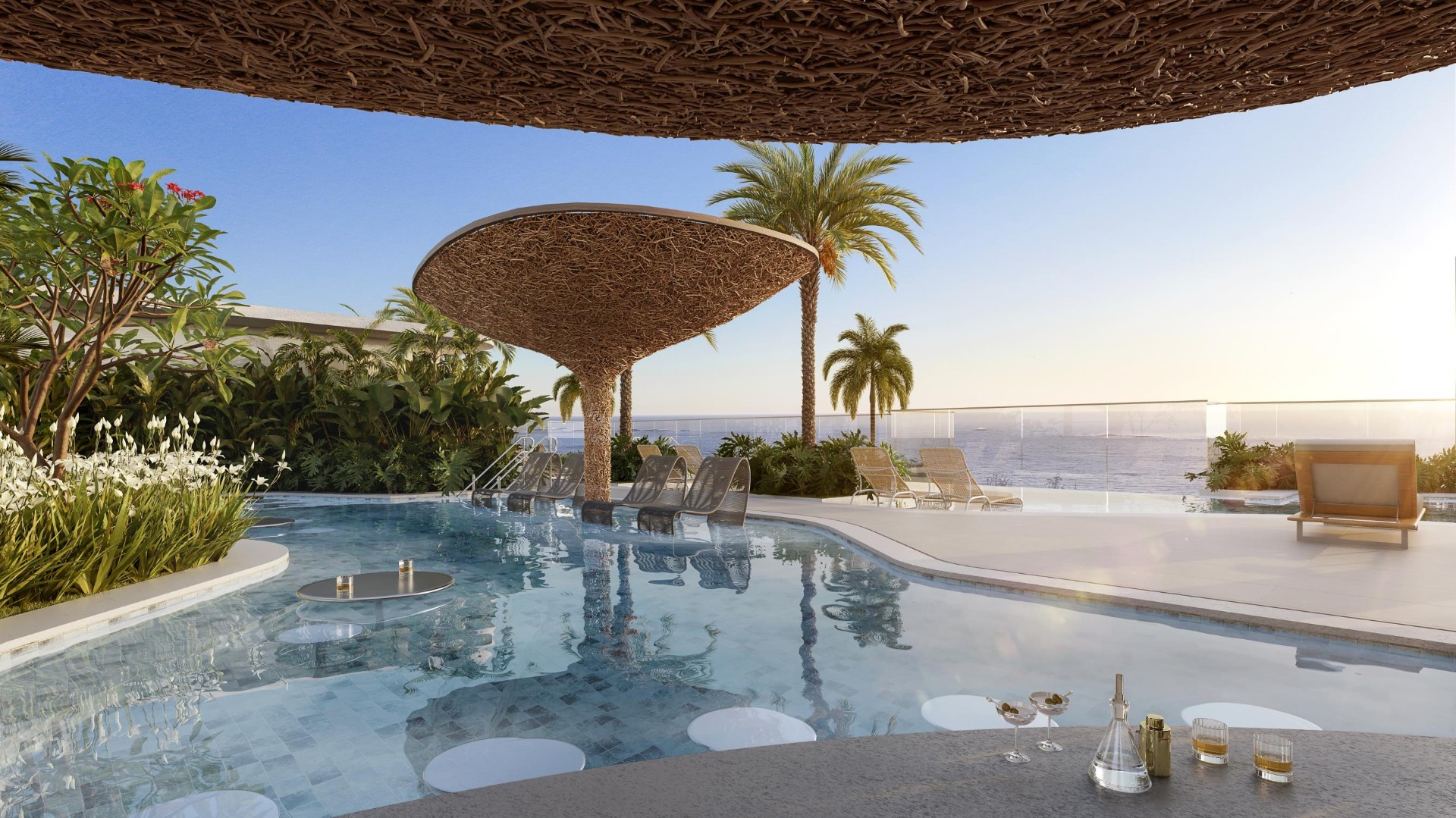 Piscina com bar molhado SALT by GRAND